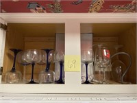 WINE GOBLETS WITH BLUE STEMS & MISC GLASSES