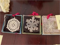LOT OF 3 STERLING SNOWFLAKE ORNAMENTS
