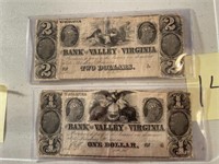 LOT OF 2 BANK OF THE VALLEY WINCHESTER VA NOTES