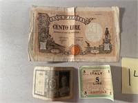 LOT OF FOREIGN PAPER MONEY ITALIAN LIRE