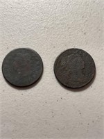 LOT OF 2 LARGE ONE CENT PENNIES - ROUGH CONDITION