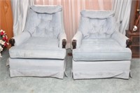 PAIR OF BLUE FABRIC ARM CHAIRS