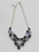 SILVER ROUGH AMETHYST & CHALCEDONY NECKLACE