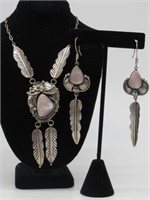 NAVAJO SILVER MOTHER OF PEARL NECKLACE & EARRINGS