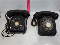 2 Vintage Black Rotary Dial Telephones