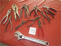 12 PAIRS PLIERS- NEEDLE NOSE, VICE GRIPS,CRESENT