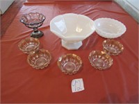 8 PIECES - 2MILK GLASS ,CARNIVAL GLASS,MORE