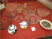 10 PIECES GLASSWARE- BOWLS, CANDY DISHES,BAKEWARE