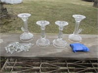 Lot of (2) Antique Glass Candlesticks with Prisms