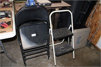 (2) Folding Chairs and Step Stool