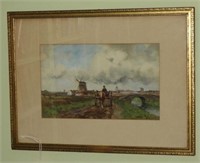 Lot #3746 - Original watercolor Dutch landscape