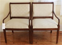 Lot #3771 - Pair of Mahogany open arm upholstered