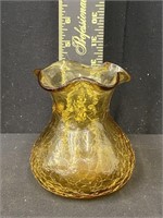 Vintage Amber Crackle Handblown Glass Vase
