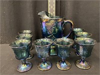 Vintage Indiana Grape Carnival Pitcher w/ 8 Cups