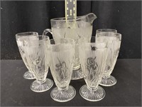Vintage Iris Herringbone Pitcher and Cups Set