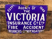 Original Victoria Insurance Est 1849 Enamel Sign