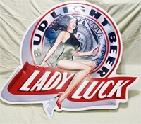 NOS BUD LIGHT BEER LADY LUCK TIN SIGN