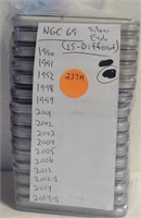 15 DIFF. SILVER EAGLE $1 COINS - GRADED MS69