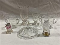 Glass Grouping, Owl Candy container,