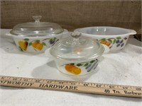 Fire King Glass Cookware Bowls with Fruit Design