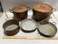 Vintage copper cookware, lined, one made in France