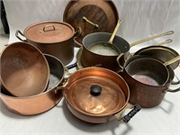 Vintage copper cookware and bowl.