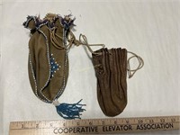 Leather Cinch Bags, One Beaded