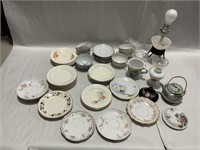 Assortment of cups, saucers, light, ice cream