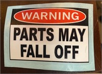 Harley parts may fall off sticker 4" x 3"