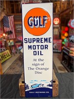 41 x 14” Metal Embossed Gulf Motor Oil Sign