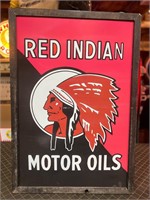 26 x 38” Framed Metal Red Indian Sign