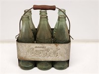 Metal Coca-Cola 6 Pack Carrier with Bottles