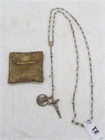EARLY ROSARY WITH ORIGINAL MESH POUCH
