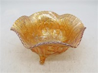 IMPERIAL GLASS PEACH IRIDESCENT FOOTED BOWL