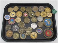 LOT OF MILITARY CHALLENGE COINS ETC