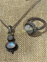 925 silver moonstone pendant and 925 ring