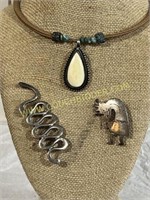 Sterling silver brooches & pendant necklace