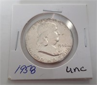 1958 Uncirculated Franklin Halfn Dollar Coin