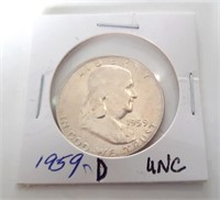 1959-D Uncirculated Franklin Halfn Dollar Coin