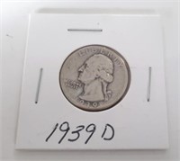 1939-D Silver Washington Quarter Coin
