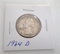 1964-D Silver Washington Quarter Coin