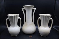Mid-Century Cream Pottery Vase Trio