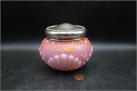 Antique Pink Powder Jar Sterling Lid