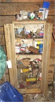 Steel cabinet with misc. garage related contents.