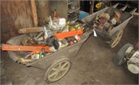 (2) Rubbermaid carts with assortment of parts
