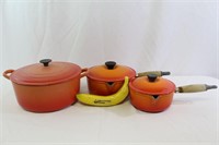 Le Creuset Orange Flame Cast Iron Cooking Pots