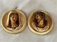 Mother Mary Madonna & Jesus Chalkware Wall Plaque