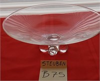 F - STEUBEN GLASS PEDESTAL BOWL 4X13" (B75)