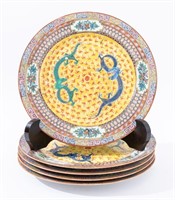 Chinese Yellow Ground Double Dragon Plates, 5