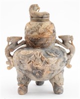 Chinese Carved Marble Covered Tripod Censer